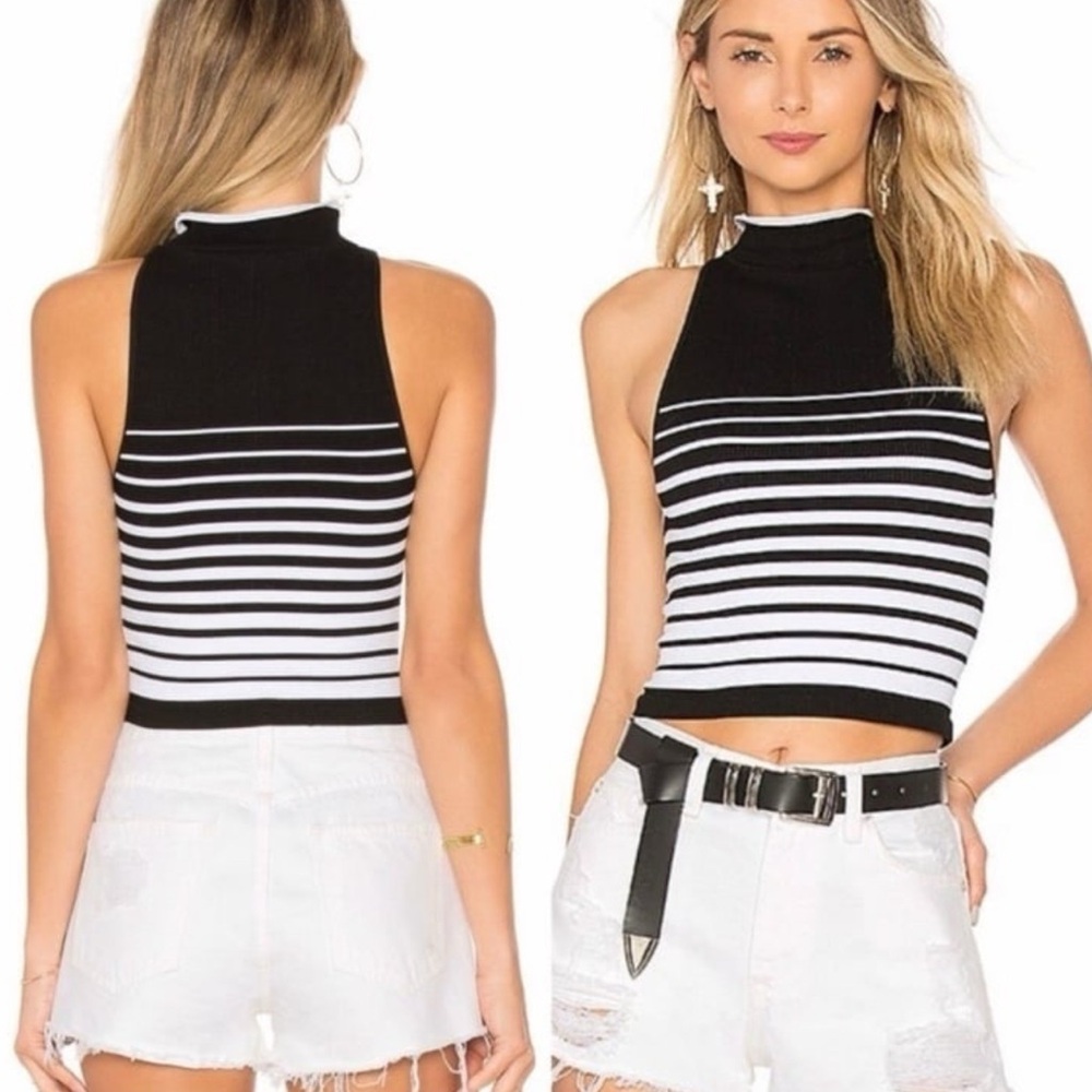 Free People Black and White Striped Tank Top Size Small
